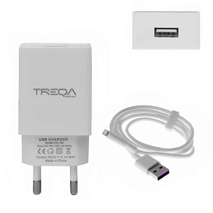 Φορτιστής Ταχείας Φόρτισης με 1 Θύρα USB 3.1A και Καλώδιο Lightning Treqa CS-232
